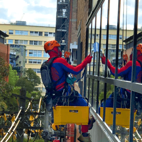 Technician performing rope access work
